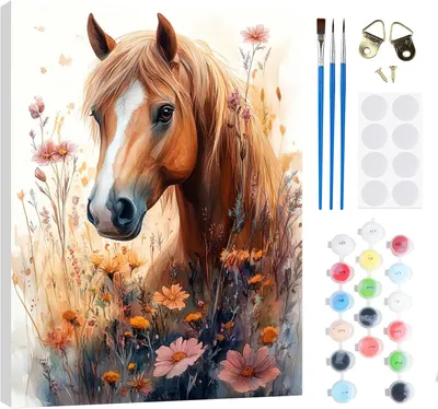 Obrázok produktu pre Maľovanie podľa čísel, Kôň, 30x40 cm, s dreveným rámom, pre domácnosť