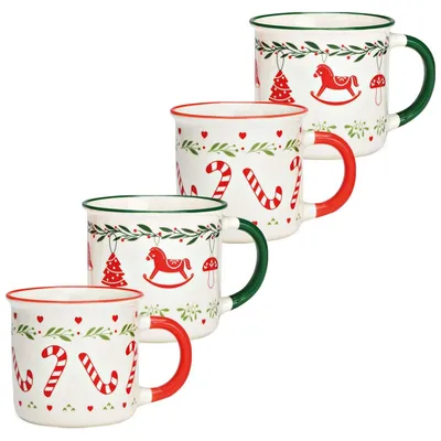 Immagine prodotto di Set di 4 tazze natalizie in smalto rosso verde da 9 cm, 350 ml