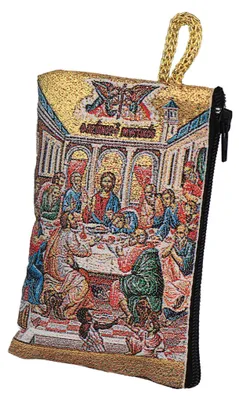 Produktbild von Rosenkranz Tasche Letztes Abendmahl – 7x10cm goldfarben mit Zipper