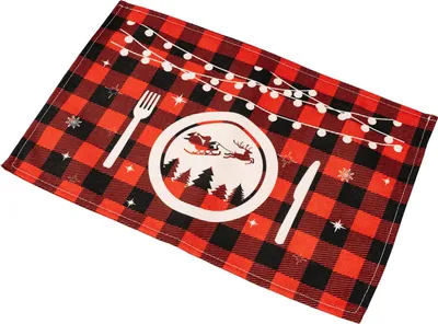 Produktbild von Weihnachtstisch Placemat Black Red Plaid Elch/Bälle/Kaffee/Auto/Buchstaben/Besteck wiederverwendbarer dicker Rechteck -Wärme -Isolierung Spülmittel Safe Weihnachtstisch Dekor Speisekammer für Küche-E