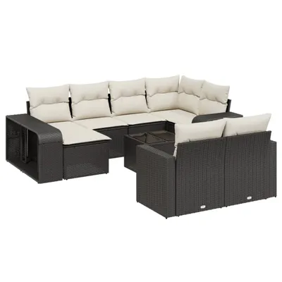 Produktbild von vidaXL 11-tlg. Garten-Sofagarnitur mit Kissen Schwarz Poly Rattan