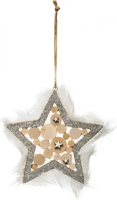 Imagen del producto de Adorno navideño colgante con flecos, color plateado, marrón y blanco, de 12 cm