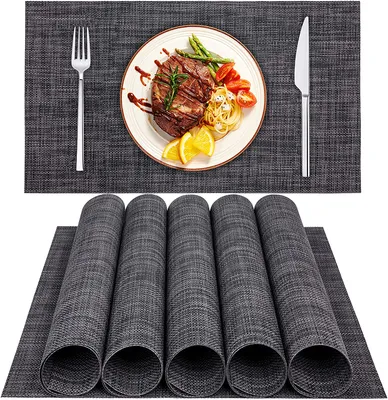 Obrázok produktu pre Podložka, podložka (sada 6 ks), protišmyková podložka, PVC protišmykové teplovzdorné podložky, utierateľné, umývateľné podložky pre reštaurácie a kuchyne (30 x 45 cm, tmavo sivá)