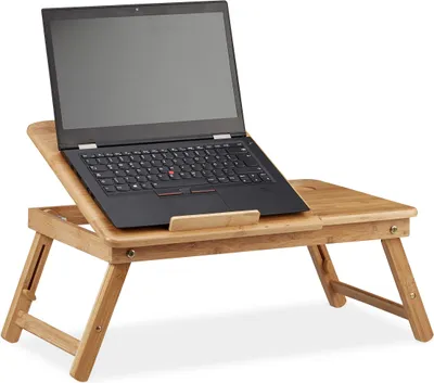 Produktbild von Relaxdays, přírodní výškově nastavitelný stolek na notebook k posteli, bambusový stolek na notebook se zásuvkou, VxŠxH: 30 x 69 x 35 cm, standardní provedení
