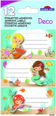 Produktbild von 12 Schuletiketten - Rechteck - Meerjungfrauen - Glitter