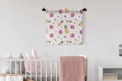 Produktbild von MuchoWow® Wandteppich Wandbehang Erdbeeren - Ananas - Aquarell - Schablonen 60x60 cm Tapisserie Dekoration Wandtuch - Dekorationen - Wand Decke