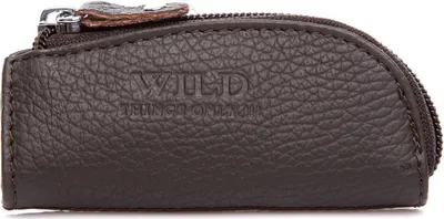 Obrázek produktu pro Wild Things Only Pouzdro na klíče z pravé kůže se zipem, tmavě hnědé