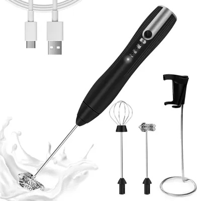 Produktbild von Milchaufschäumer Handheld Mit 2 Aufsätzen, Wiederaufladbar, Für Latte Macchiato Und Milchshakes