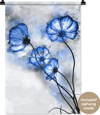 Produktbild von MuchoWow® Wandteppich Wandbehang Blumen - Aquarell - Blau 60x90 cm Tapisserie Dekoration Wandtuch - Foto-Teppich - Abwaschbar