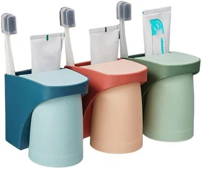 Produktbild von Ibenzoa® 3‑teiliges Zahnbürstenhalter-Set – Wandhalter ohne Bohren, Kunststoff, platzsparende Halter für Zahnbürsten und kleine Becher