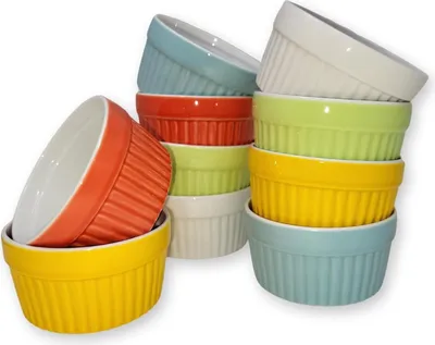 Produktbild von ToCi Creme Brulee Schälchen Set mit 10 bunten Keramik Ofenschalen Ø9x5 cm 185ml