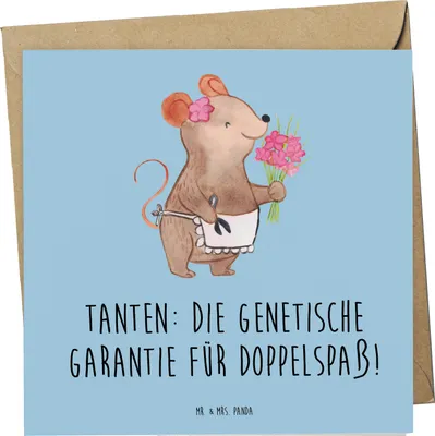 Produktbild von Mr. & Mrs. Panda Grußkarte Tanten Doppelspaß - Blau Pastell - Geschenk, Verwandtschaft, doppelkarte, Lächeln, Neffe, Geburtstage, Freude, Glückwunschkarte, faltkarte