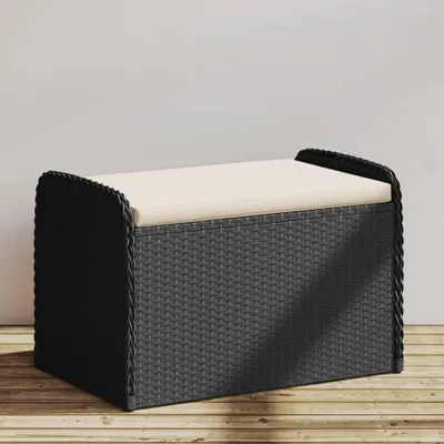 Obrázek produktu pro Úložná lavice s poduškou polyratan Černá / 80 x 51 x 52 cm