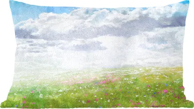Produktbild von MuchoWow® Zierkissen Sofakissen Wohnzimmer Dekokissen 50x30 cm Aquarell - Blumen - Landschaft - Wohnzimmerdekoration - Polster mit Photo