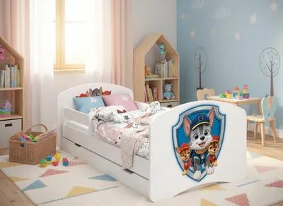Image de Happy Babies HAPPY - Lit enfant 140 x 70 avec barrière de sécurité et coffre de rangement Lit simple avec matelas 70 x 140 Blanc Lit pour chambre d'enfant - HUNDE