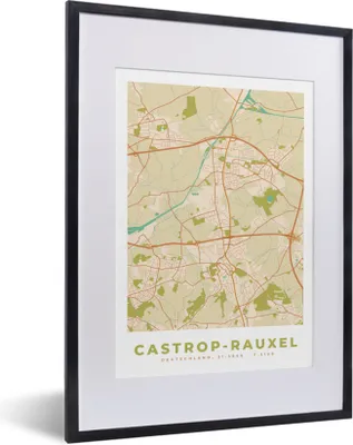 Produktbild von MuchoWow® Gerahmtes Poster Karte - Castrop-Rauxel - Karte - Stadtplan - Vintage 30x40 cm - Poster mit Schwarzem Bilderrahmen Wandposter Rahmen Foto Bilder - Wandposter Schlafzimmer