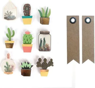 Produktbild von 3D-Aufkleber - botanische & Kaktus 4 cm + 20 Wimpel Kraft Etiketten