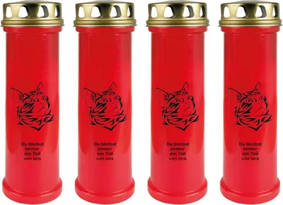 Produktbild von Grabkerze Rot 4er Pack, Brenndauer: 100 Stunden ( je Kerze ), Motiv: Katze 1
