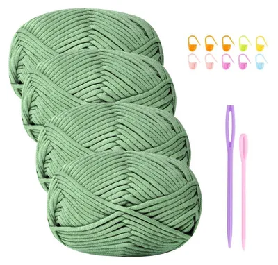 Image de Fil à crocheter, mélange coton-nylon, 4 pelotes de 50g, couleur vert sauge