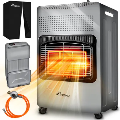 Obrázek produktu pro TRESKO® 4200 W plynový ohřívač šedý včetně regulátoru tlaku plynu plynová hadice + kryt | plynový ohřívač plynový ohřívač keramický se 3 úrovněmi | infračervený plynový ohřívač sálavý ohřívač pro plynové lahve na butan nebo propan do 15 kg