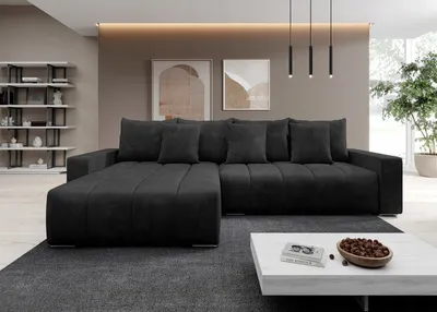 Produktbild von Ecksofa PIANO L-form Polsterecke mit Schlaffunktion und Bettkasten, Farbe Schwarz Monolith 95, Couchgarnitur, Sofagarnitur, Schlafsofa, Wohnzimmer sofa