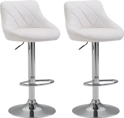 Produktbild von TPFLiving 2er Set Barhocker Lazius Gestell Metall in Chromoptik Kunstleder Weiß