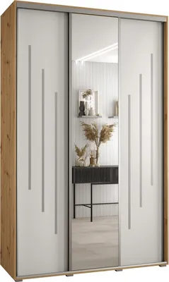 Produktbild von MEBLE KRYSPOL Cannes 9 Schrank mit 3 Schiebetüren - 205,2x160x45 cm - Artisan Weiß Silber
