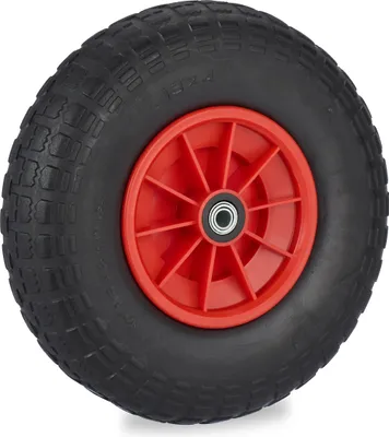 Produktbild von Relaxdays Schubkarrenrad 4.00-6, Vollgummi, Kunststofffelge, Ersatzrad Schubkarre, pannensicher, bis 100 kg, schwarz/rot