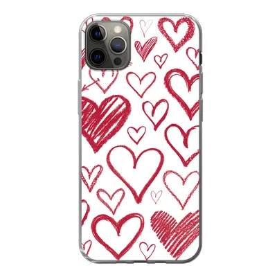 Produktbild von MuchoWow® Handyhülle Schutzhülle Hülle für iPhone 13 Pro Max Eine Illustration mit mehreren Herzen auf weißem Hintergrund Silikon Softcase Handy Hülle - Mobiltelefon