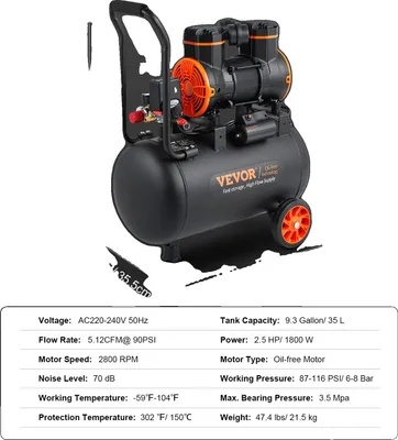 Obrázok produktu pre Vzduchový kompresor, výkon 900 W, kapacita 2,1 galóna, 35 l 1800 W