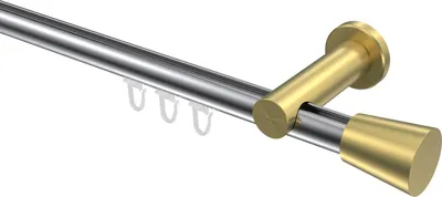 Produktbild von Interdeco Innenlaufstange / Gardinenstange mit Innenlauf Chrom / Messing-Optik, Typ Platon Sitra (Konus), 20 mm Ø 1-läufig, 540 cm
