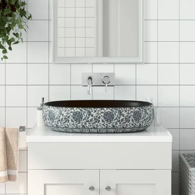 Produktbild von Möbel Aufsatzwaschbecken Schwarz und Blau Oval 59x40x14 cm Keramik - Waschbecken 155115