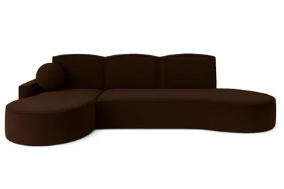 Imagen del producto de Sofá de esquina moderno Sofello, con formas redondeadas, modelo MOLLY, en color marrón, crema, beige o gris, tapizado en velour. ¡Diseño moderno con formas redondeadas! (con función de cama). Superficie para dormir: 140x207 cm