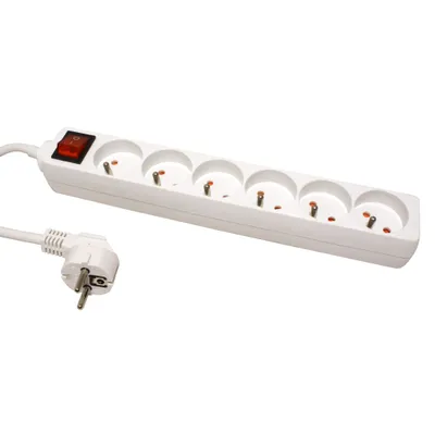 Obrázek produktu pro VALUE Vícenásobná zásuvka 230V/16A, 6x zásuvka CZ, CEE 7/7(M) - 6x 7/5(F), vypínač, bílá, 1,5m (19.99.1030)