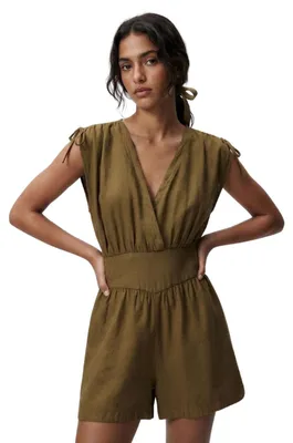 Produktbild von Zara Damen-Jumpsuit aus Leinen in Khaki für den Sommer XS