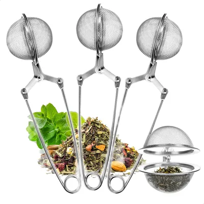Produktbild von Wilhelm Sell® 3x Teesieb aus rostfreiem Edelstahl - Tee-Ei in Kugelform - leicht zu reinigende Siebzange für losen Tee, Gewürze und Kräuter - feinmaschiger Teefilter