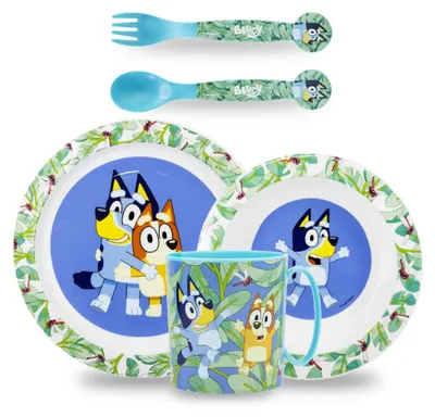 Kinder-Geschirrset, 5-teilig, BPA-frei, Blau, wiederverwendbar