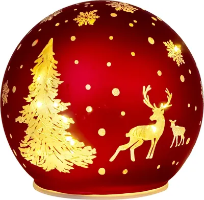Imagen del producto de Bola MagicHome Navidad, vidrio, roja, 10xLED blanco cálido, 12x11 cm, 3xAA