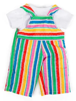 Produktbild von BigJigs Puppenkleidung Latzhose gestreift und weißes T-Shirt - Puppenoutfit
