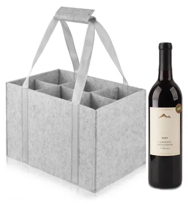 Image de Sac isotherme pour 6 bouteilles (convient également aux bouteilles de 1,5 litre), en feutre, idéal pour les fêtes, les voyages et les pique-niques. Robuste et facile à transporter. Dimensions : 18 x 18 x 29 cm.