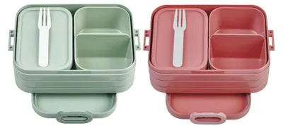 Produktbild von Mepal Bento Brotdose Midi Take A Break Mixed - mit Bento Box - Für 2 Sandwiches oder 4 Brotscheiben - Lunchbox für kleine Snacks & Reste - Erwachsene Essenbox mit Fächern - Nordic Sage & Vivid Mauve