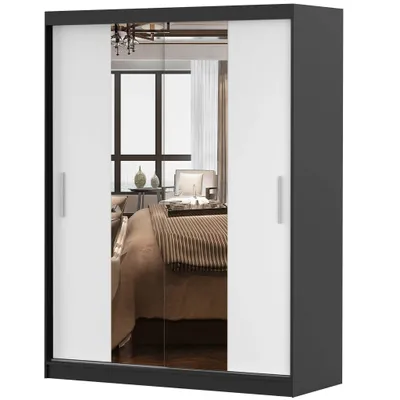 Image de Armoire à portes coulissantes Armoire Penderie Miroir Vista 01 (noir/blanc) + miroir 150cm