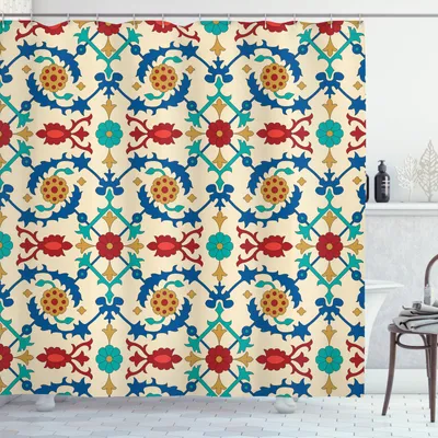 Produktbild von ABAKUHAUS marokkanisch Duschvorhang, Ethnic Barock Floral, Moderner Digitaldruck mit 12 Haken auf Stoff Wasser und Bakterie Resistent, 175 x 180 cm, Multicolor