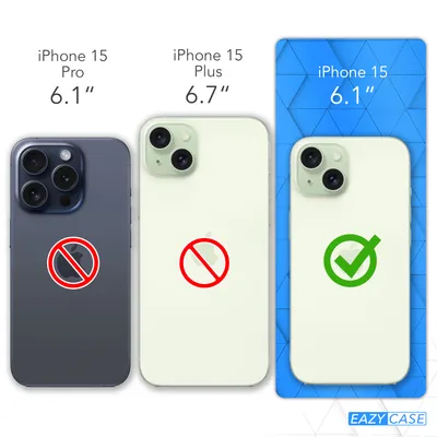Comparison of iPhone 15 models and their compatibility with a case.