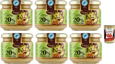 Produktbild von Crema Spalmabile al Pistacchio Streichfähige Creme mit Pistazien, Ohne Palmöl und Gluten -frei, 6x 220g + Italian Gourmet polpa 400g