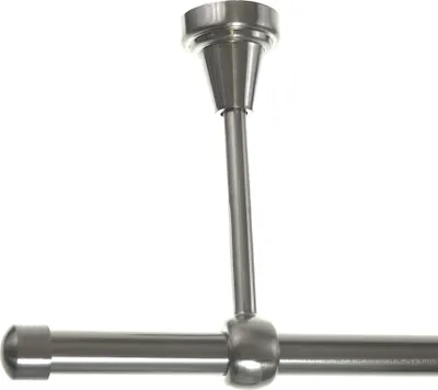 Produktbild von Gardinenstange Set Edelstahl Look Metall Ø 16mm zur Deckenträger 1-lauf Kappe, Länge wählbar H14 E17