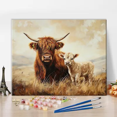 Malen nach Zahlen – Hochlandkuh – 40,6 x 50,6 cm – Acrylset für Erwachsene