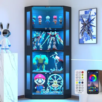 Immagine prodotto di Vetrina da 165 cm con illuminazione a LED e 4 ripiani, colore nero