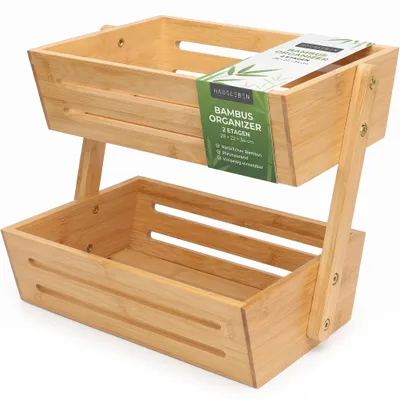 Produktbild von hausleben 2-Etagen Bambus Obstkorb – Nachhaltige Obstschale & Gemüse Etagere für Küche & Esstisch – Zweistöckiger Obstständer mit Luftzirkulation