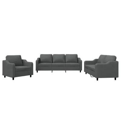 Image de vidaXL Ensemble de canapés 3 pièces avec coussins Tissu gris foncé